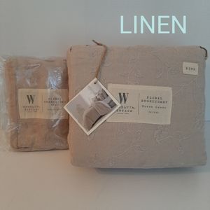 Wamsutta Floral Embroidery Linen King Duvet Cover & 1 Standard Sham